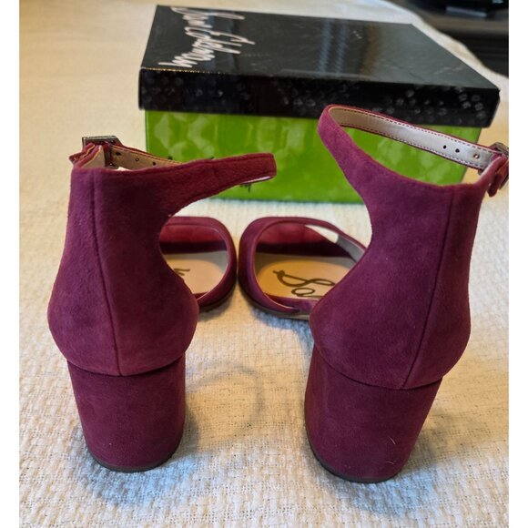 Sam Edelman Susie Dark Red Suede Block Heel Ankle Strap Sandals Size 10M - Picture 4 of 12